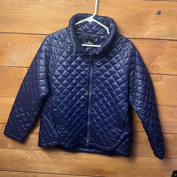 Sam Edelman Women's Diamond Quilted Zipper Jacket Navy Blue Lg Winter Zip puffer - Picture 1 of 9
